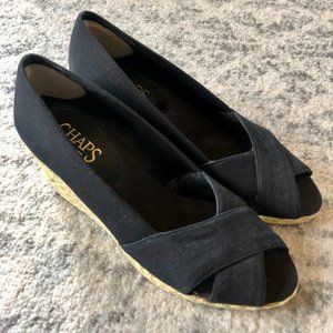 Chaps Black & Tan Open-toed Espadrilles Heeled Wedges